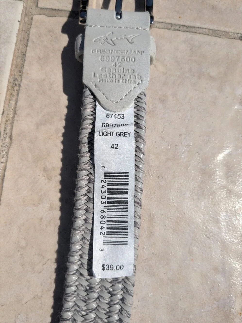 Greg Norman Collection Light Grey Woven Leather-Trim Belt